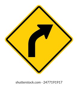 Right Curve Ahead warning road signs. Vector