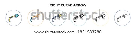 Right curve arrow icon in filled, thin line, outline and stroke style. Vector illustration of two colored and black right curve arrow vector icons designs can be used for mobile, ui, web