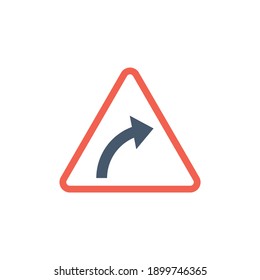 Right curve road sign, icon  in solid flat shape glyph icon, isolated on white background 