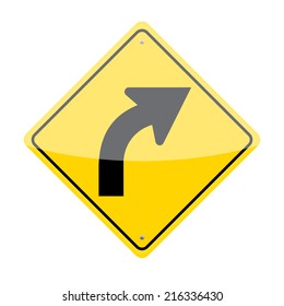 Right curve traffic sign isolated on white background
