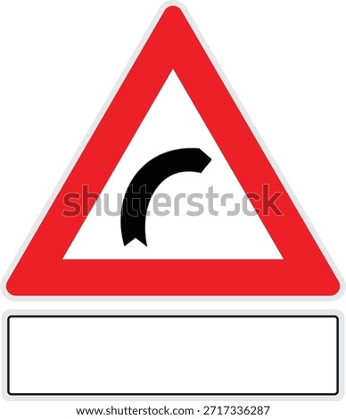 Right curve warning icon traffic sign showing sharp turn ahead, road safety symbol with blank panel