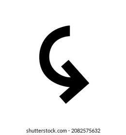Right Curved Arrow Icon. Right curved arrow icon sign symbol in trendy flat style. Right curved Arrow icon image, Right curved arrow icon illustration isolated on white background