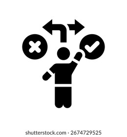 Ilustración vectorial de glifo de icono de decisión correcta