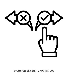 Ilustración vectorial de estilo de línea de icono de decisión derecha