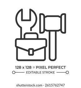 Right to desirable work and to join trade unions pixel perfect line icon. Legal workers protection. Employment. Isolated vector illustration. Outline symbol. Simple linear drawing. Editable stroke
