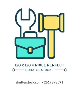 Right to desirable work and to join trade unions pixel perfect line color icon. Legal workers protection. Fair employment. Isolated vector illustration. Flat colorful symbol design. Editable stroke