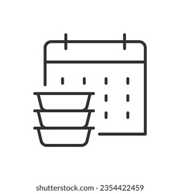 Right diet for the day, linear icon. Calendar. food containers. Line with editable stroke