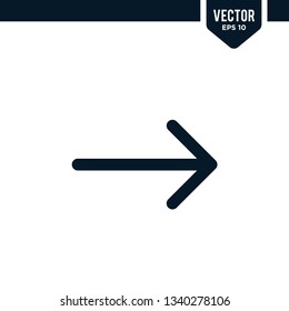 Right direction arrow icon collection in solid color or glyph style