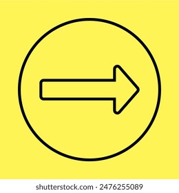 icono de flecha de dirección derecha simple, Vector de línea aislado sobre fondo amarillo. diseño moderno y de moda