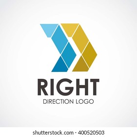 Right direction of geometric ribbon abstract vector and logo design or template arrow line business icon of company identity symbol concept