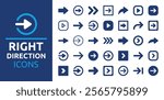 Right direction icon set. Arrows symbol vector icons collection. Use for navigation, next and forward.