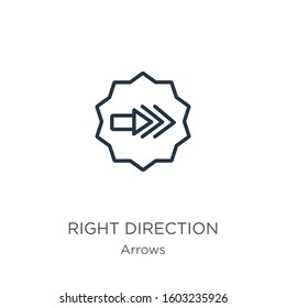 Right direction icon. Thin linear right direction outline icon isolated on white background from arrows collection. Line vector sign, symbol for web and mobile