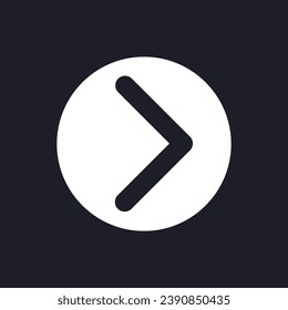 Right direction pointer dark mode glyph ui icon. Interactive element. User interface design. White silhouette symbol on black space. Solid pictogram for web, mobile. Vector isolated illustration