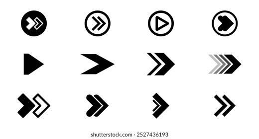 Right directional solid black swipe arrow symbol. Vector illustration of arrow icons set. arrows on white background.