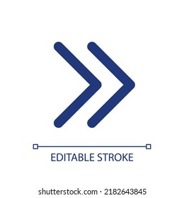 Right double arrow pixel perfect RGB color ui icon. Fast forward. Speed up. Simple filled line element. GUI, UX design for mobile app. Vector isolated pictogram. Editable stroke. Arial font used