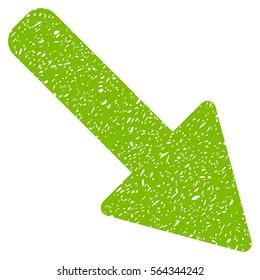 Right Down Arrow grainy textured icon for overlay watermark stamps. Flat symbol with dust texture. Dotted vector light green ink rubber seal stamp with grunge design on a white background.
