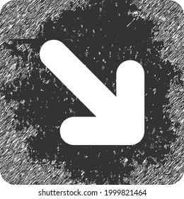 Right down direction icon with grunge effect. Isolated vector right down direction icon image with scratched rubber texture on a white background.