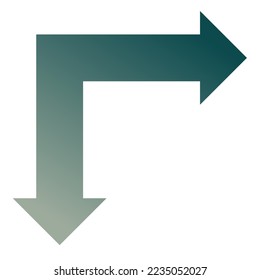 Right and Down Way Arrow Icon Gradient
