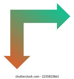 Gradiente de iconos de flecha de la dirección derecha y baja