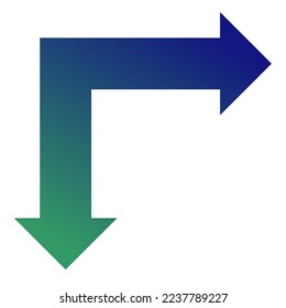 Right and Down Way Arrow Icon Gradient