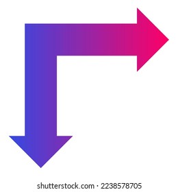 Right and Down Way Arrow Icon Gradient