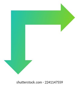 Gradiente de iconos de flecha de la dirección derecha y baja