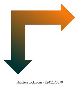 Gradiente de iconos de flecha de la dirección derecha y baja