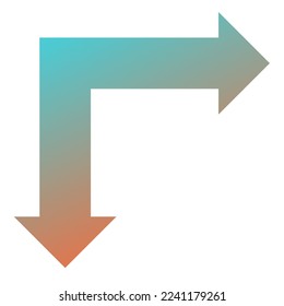 Right and Down Way Arrow Icon Gradient