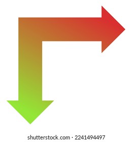 Right and Down Way Arrow Icon Gradient