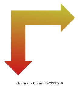 Right and Down Way Arrow Icon Gradient