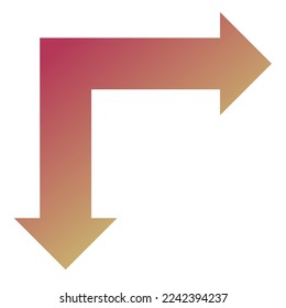 Right and Down Way Arrow Icon Gradient