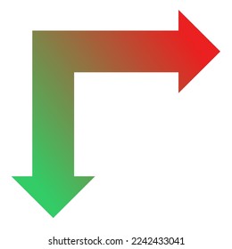 Right and Down Way Arrow Icon Gradient