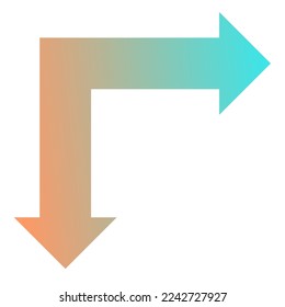 Right and Down Way Arrow Icon Gradient