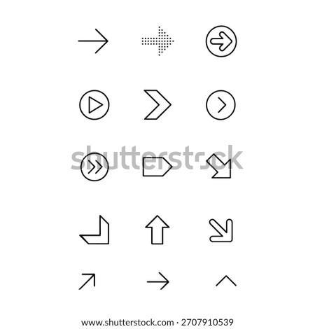 Right and Downward Arrow Icon Set – Minimalist Black Line Grid
A 4x3 grid of black arrow icons enclosed in rounded squares with light gray backgrounds. Features right-pointing, down-right, and down-le