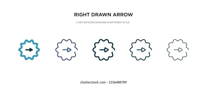 right drawn arrow icon in different style vector illustration. two colored and black right drawn arrow vector icons designed in filled, outline, line and stroke style can be used for web, mobile, ui