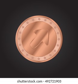 Up Right embossed realistic bronze coin precious Icon / Logo Design
