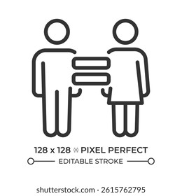 Right to equality pixel perfect line icon. Equal opportunities and freedoms genders. Law regulation authority. Isolated vector illustration. Outline symbol. Simple linear drawing. Editable stroke