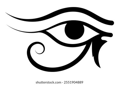 Icono del Vector Ojo derecho de Horus. Antiguo símbolo egipcio del sol. Talismán místico de protección para los faraones. Signo de protección y curación. Aislado sobre fondo blanco.