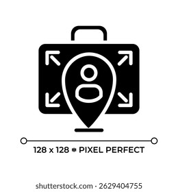Right to free movement in and out of country pixel perfect glyph solid icon. Safe tourism and journeys. Human rights. Black silhouette symbol on negative space. Vector isolated illustration