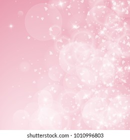 Right gradient on pink background. Falling hearts valentine's day enchanting design. Vector illustration.