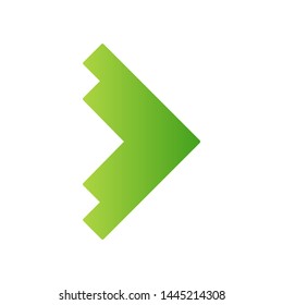 Right green arrowhead flat design long shadow color icon. Forward triangular arrow. Navigation pointer sign. Direction move. Motion indicator. Abstract pointing cursor. Vector silhouette illustration