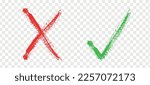 Right green and wrong red icon. Ok and x mark. Yes and No answers check. true tick or false cross icon. Vector illustration