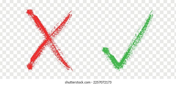 Richtig grünes und falsches rotes Symbol. OK und x Markierung. Ja und Keine Antworten prüfen. ein echtes Häkchen- oder ein falsches Kreuzsymbol. Vektorgrafik