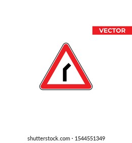 Right hand bend road sign, traffic sign, vector illustration. Right turn sign on white background.
