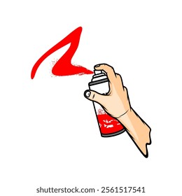 right hand draws on the wall with red pilox spray vector illustration