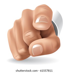 Right Hand with Forefinger Pointing on Viewer. Vector Illustration