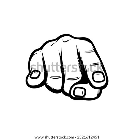 right hand front view metal symbol  black and white vector line art