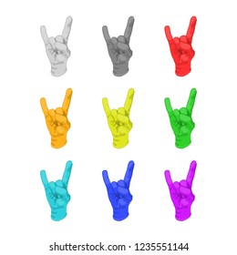 right hand gesture rock in colored gloves isolated vector on white background