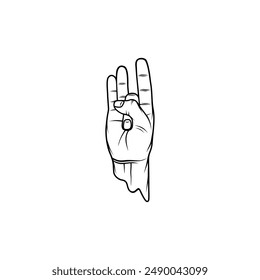 right hand gesture soonya mudra black and white vector