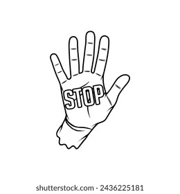 right hand gesture with stop writing black and white vector illustration